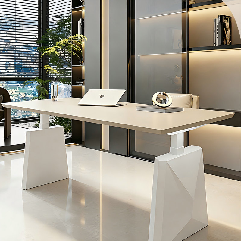 78.84"Rectangular white multi-layer solid wood desk with lifting function for office use, 25.59" H x 78.74" W x 31.5" D