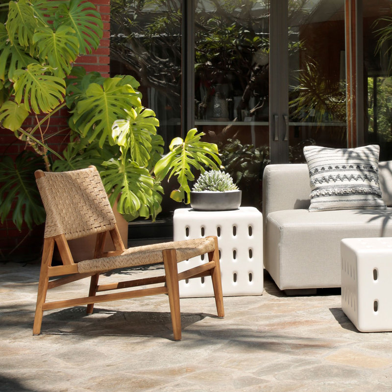 Mable Outdoor Teak Upholstered Occasional Chair, Natural