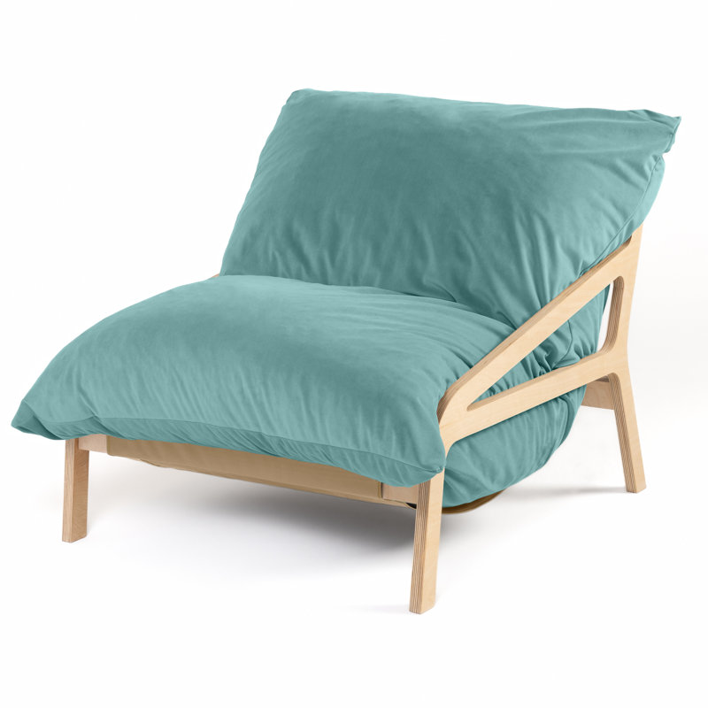 Méridienne avec coussin Wood, Velours bleu