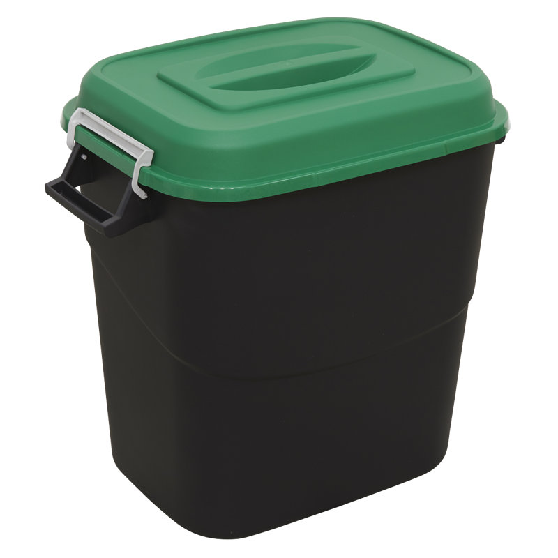 Plastic Manual Lift Kitchen Trash Can, 75, Black/Green