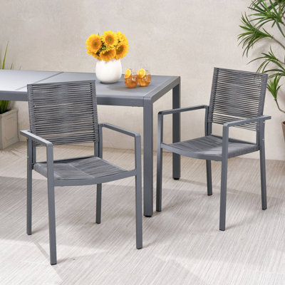 Outdoor Modern Aluminum Dining Chair With Rope Seat (Set Of 2)