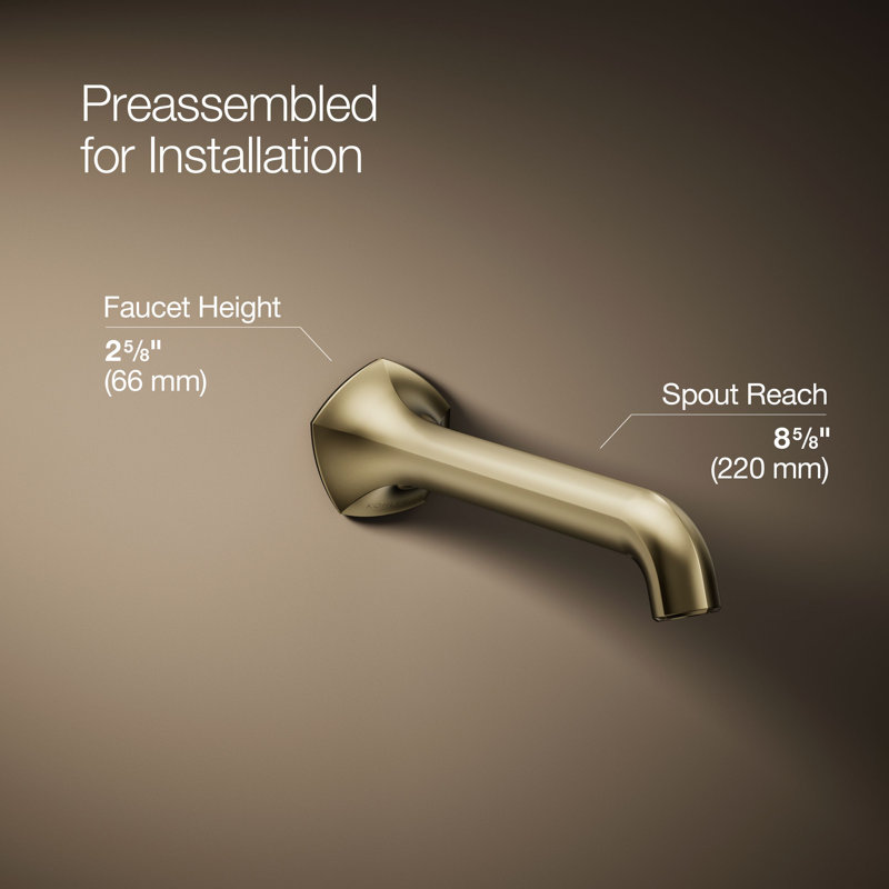 Occasion Sink Spout with Straight Design Wall Mount Bathroom Faucet with Drain Assembly, Vibrant French Gold