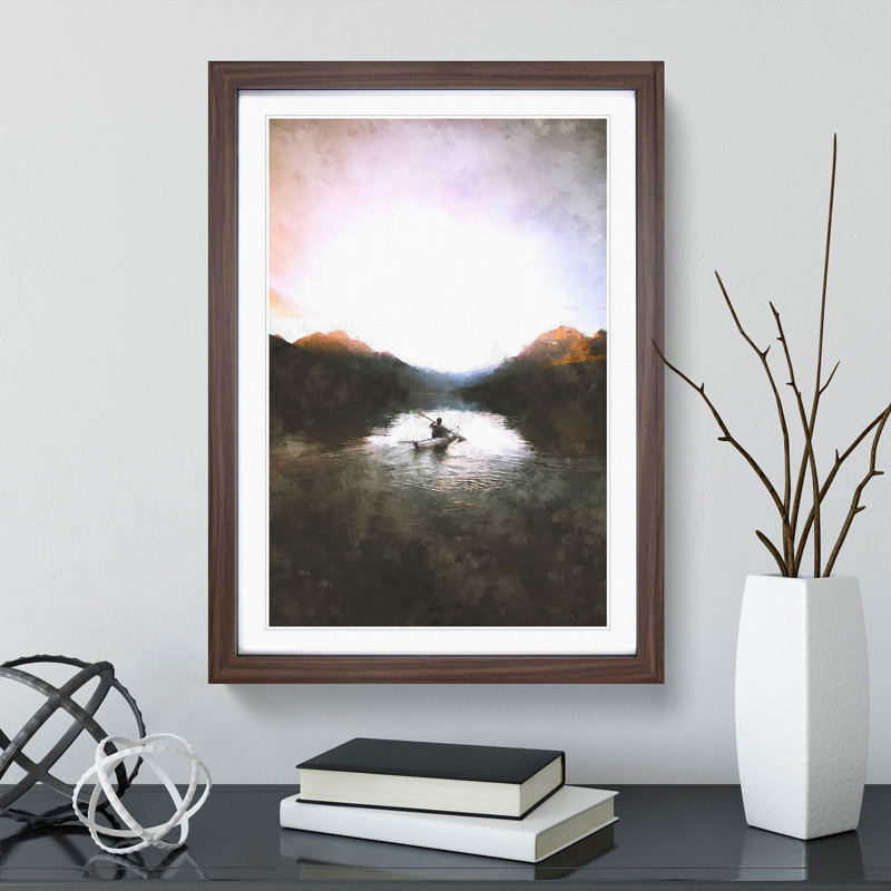 Kayaking Through the Mountains - Framed Print, 45cm H x 33cm W x 2cm D, Walnut Framed