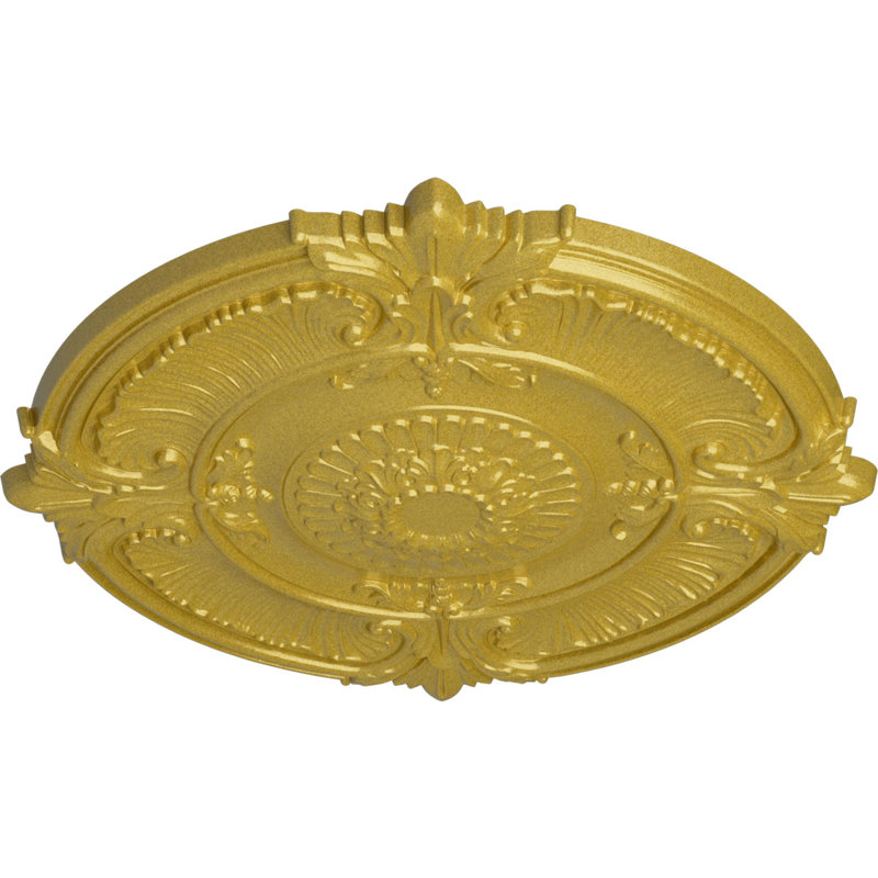 Médaillon de plafond à feuilles d'acanthe Endurathane Attica, diamètre extérieur 53 1/2 po x P 3 1/2 po (convient aux auvents jusqu'à 4 5/8 po), finition or riche peinte à la main