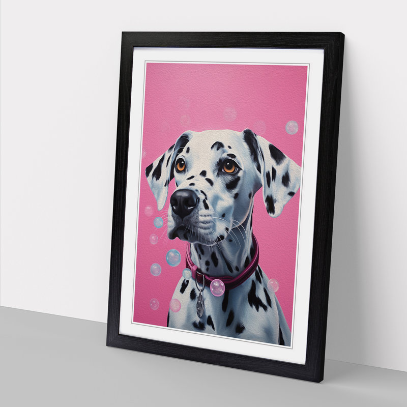 Dalmation Bubble Gum - Single Picture Frame Print on Wood, 64cm H x 46cm W x 2cm D, Black