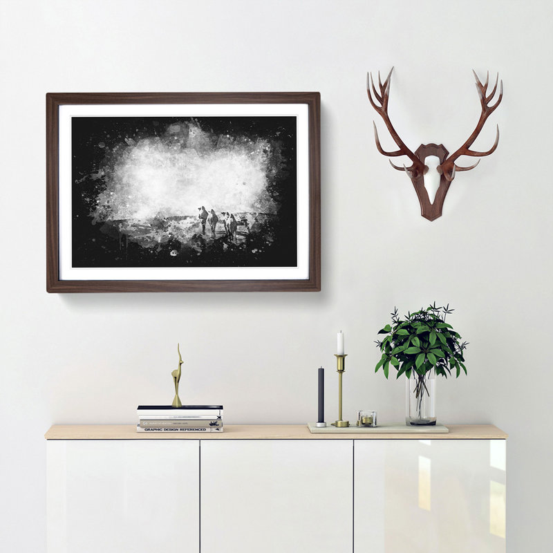 Camels On The Move Paint Splash - Picture Frame Graphic Art Print, 62cm H x 87cm W x 2cm D, Walnut Framed