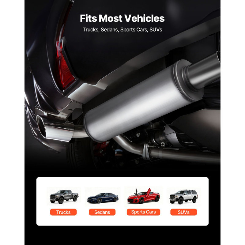 Exhaust Muffler, 4 Inch Inlet & Outlet, 30 Inch Overall Length Stainless Steel Exhaust Tip, Universal Resonator Round Body, High Performance for Trucks, Sedans, Sports Cars, SUVs & Daily Drivers