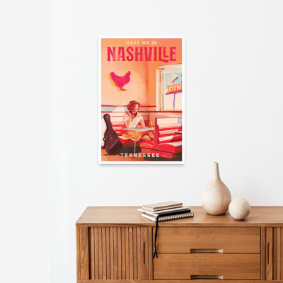 Nashville Tennessee Redhead Music Poster Retro Vintage Abstract City Landscape Wall Art