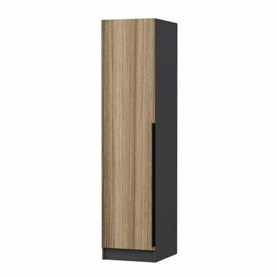 Wesa Modern Wardrobe with Shelves, Walnut & Anthracite, 17.7 x 82.7 x 20.5 inches | 100% Melamine Coated Particle Board, Wall-Mountable, Includes Cover | Stylish Storage Solution for Contemporary Spaces