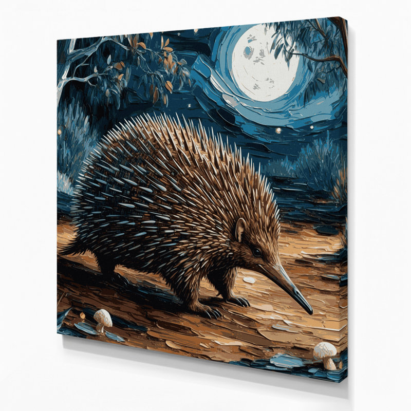 Wildlife Echidna Black Canvas Wall Art, 8" H x 8" W