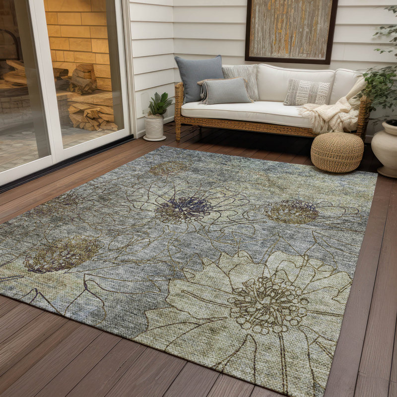 Tapis floral intérieur / extérieur lavable à la machine Leavittsburg ACN2235, Rectangle 2 pi 6 po x 3 pi 10 po