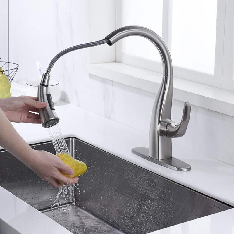 WOWOW Pull Down Kitchen Faucet, Brushed Nickel