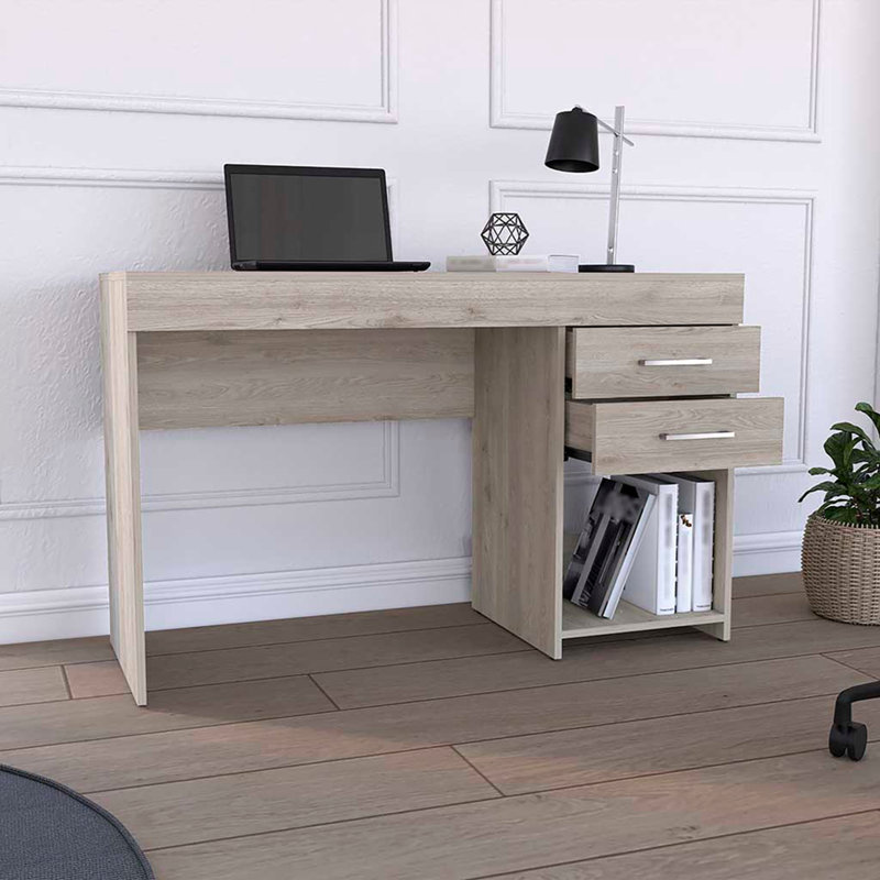 Ibare Two Drawer Computer Desk, One Lower Shelf -Light Gray, 29.5" H x 47" W x 18" D