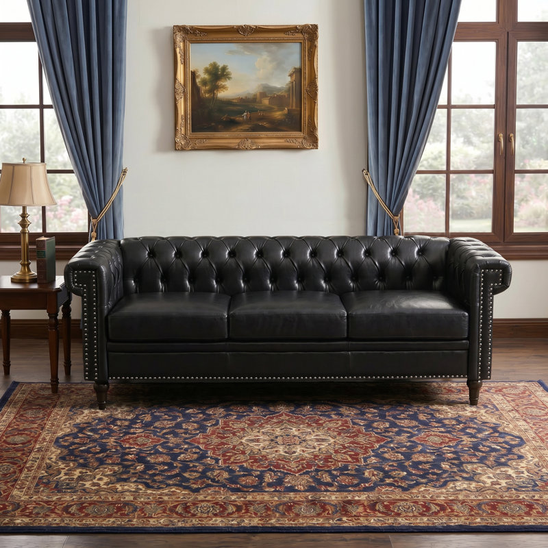 83.66'' Faux Leather Sofa, Black 