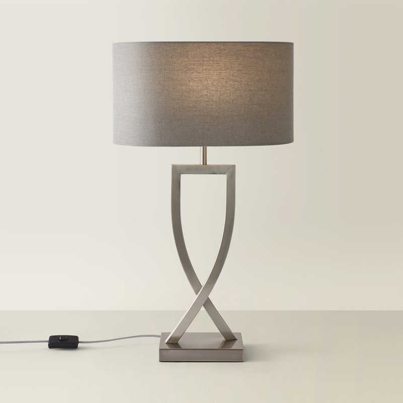 Matheos Metal Table Lamp, Brushed Chrome, Grey