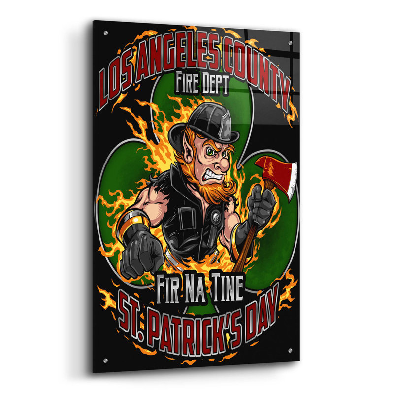 Leprechaun Fire-Fighter 2016 sur plastique / acrylique par Flyland Designs Print, H 36 po x l 24 po x P 0,2 po