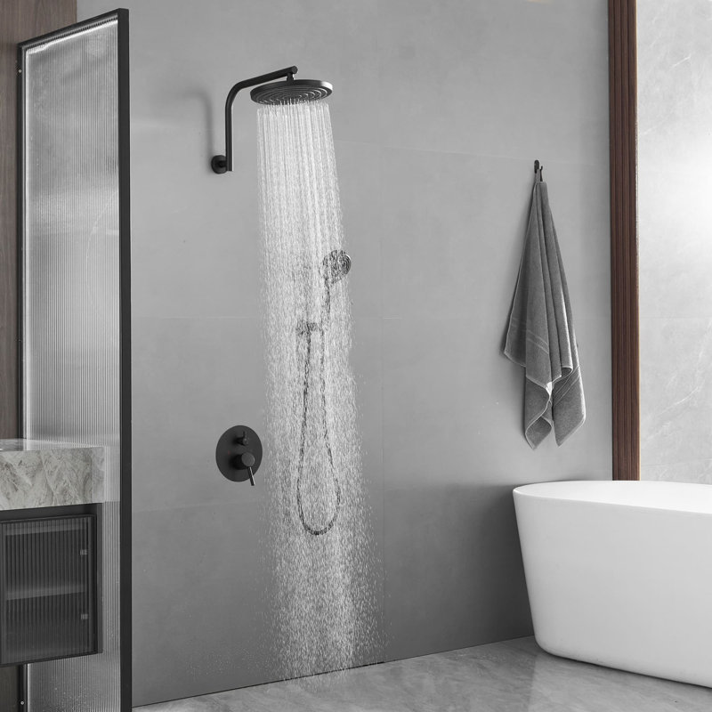 Wall Mounted Shower System With Hand Shower 2 Handle Shower Faucet Kit Brass Shower Faucet Combo With Rough-In Valve