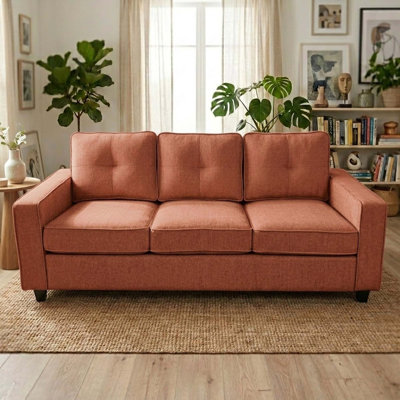Chenille Fabric 3-Seater Sofa with Removable Cushions and Square Armrests