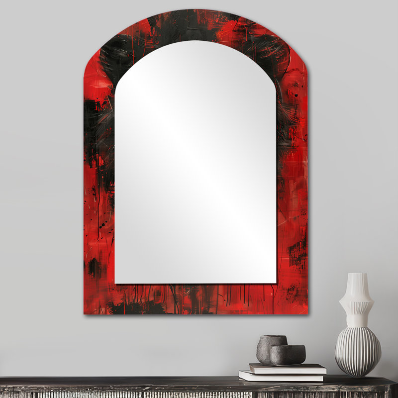 Noir et rouge astrologie Royaume de Lion I - grand miroir mural arqué sur métal, 34 po x 25 po