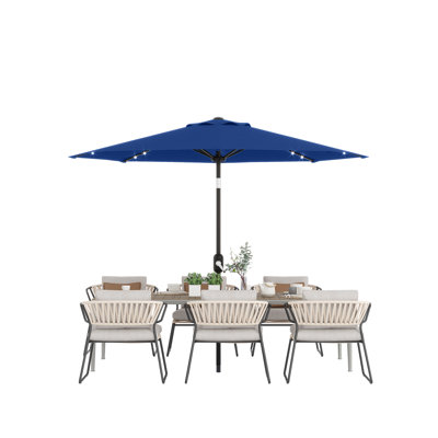 Solar LED 9FT Patio Umbrella – 32 Lights, 8 Sturdy Ribs, UV-Resistant Waterproof Canopy, Crank Lift & Push Button Tilt, Market Table Parasol for Garden, Deck, Pool, Backyard