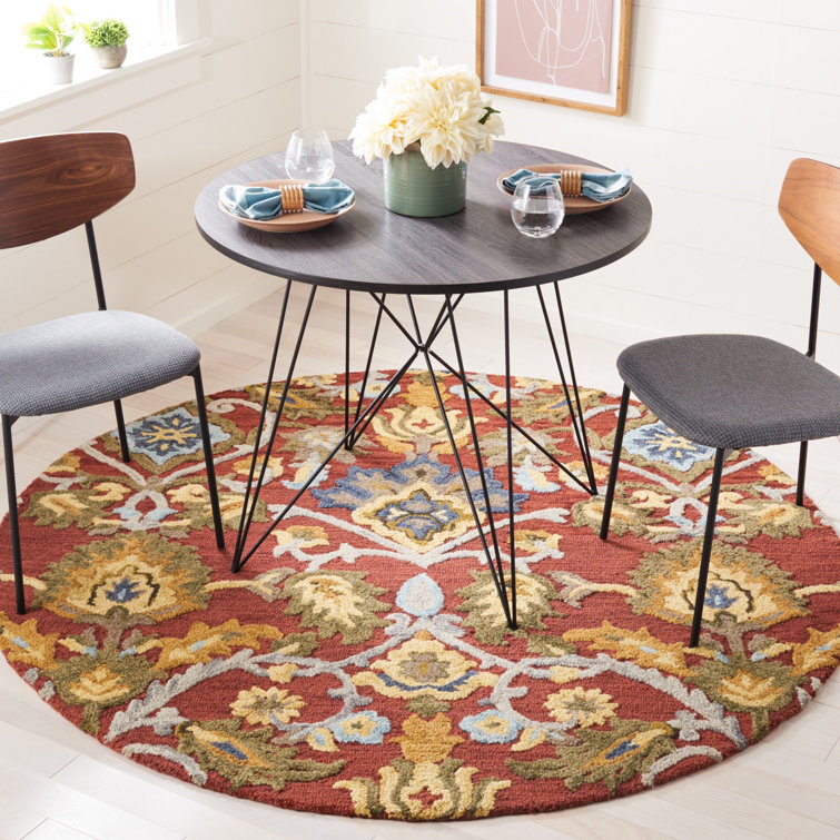 Hollaway Floral Handmade Tufted Wool Red/Orange Area Rug