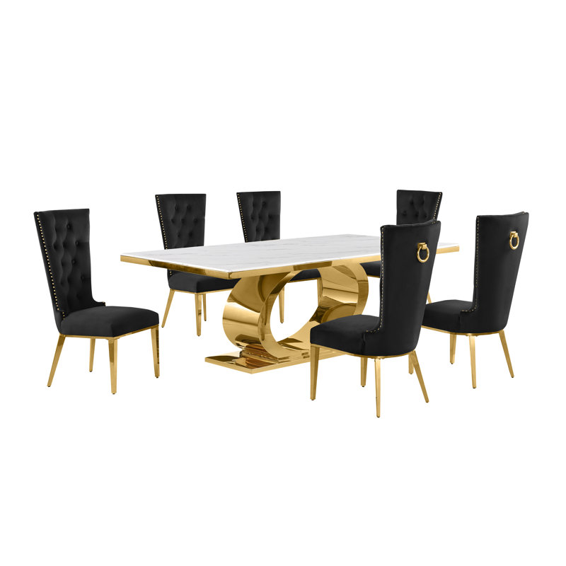 Ensemble de salle à manger Ballance, Ensemble repas 7 pièces, Or, Black