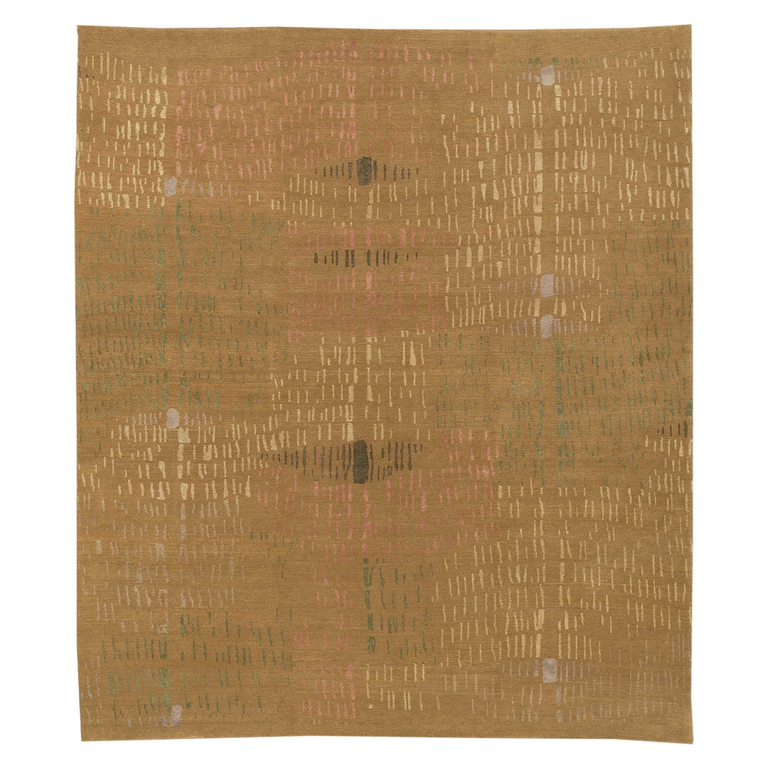 Prati Abstract Hand-Knotted Wool/Silk Brown/Gold Area Rug Tufenkian Rug