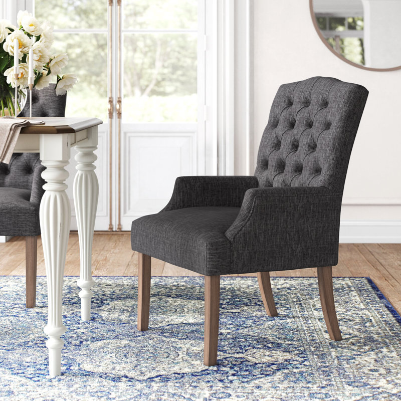 Kondo 19.75'' H Tufted Linen Upholstered Armchair, Dark Grey Linen