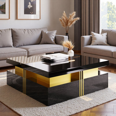 Table basse moderne carrée avec 4 tiroirs