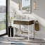 Meuble-lavabo moderne 31 po en acier inoxydable blanc mat avec lavabo intégré, tiroir décoratif, tablette en verre trempé pour appartements modernes, salles de bain principales et d'invités-1075974006-1086197142