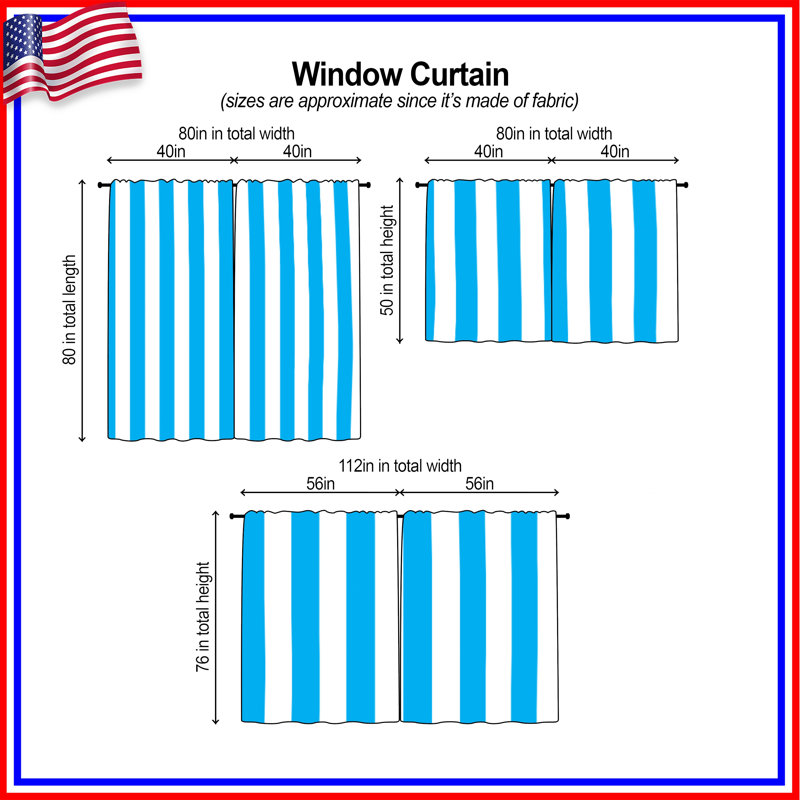 Blue White Vertical Stripes Window Curtains Stripes Sheer & Room Darkening - 2 Panels, 20 po x 60 po - 2 panneaux
