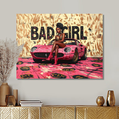 «Bad Girl On Exotic Car - Fashion Girl Power», reproduction d'art mural