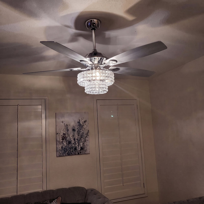 Ventilateur de plafond en cristal à 2 pales de 52 po à 2 niveaux avec télécommande et ensemble d'éclairage inclus Beedle
