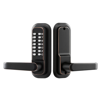 Mechanical Keyless Entry Door Lock, 2.0 Code Upgrade, 4-7 Digits Code, Single-Sided Push Button Combination Keypad Door Lock with Handle, Auto Locking, Oil-Rubbed Bronze