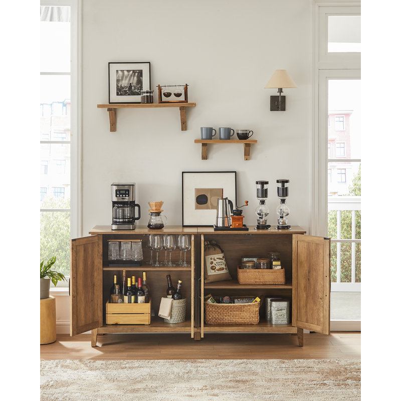 Yvette 59"W Credenza Sideboard, Buffet Storage Cabinet, Rustic Brown