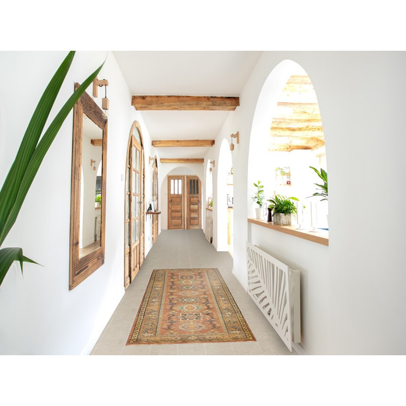 Tapis de couloir indien orange en laine 3x8