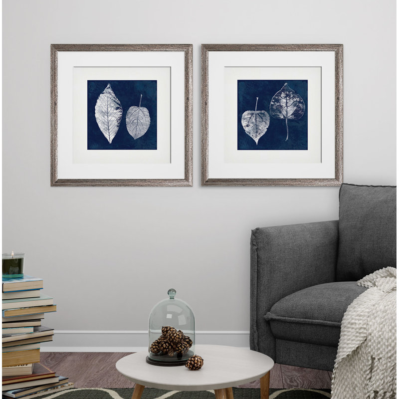 Cyanotype cendres, ensemble de 2 reproductions d’art encadrées, Cadre brun