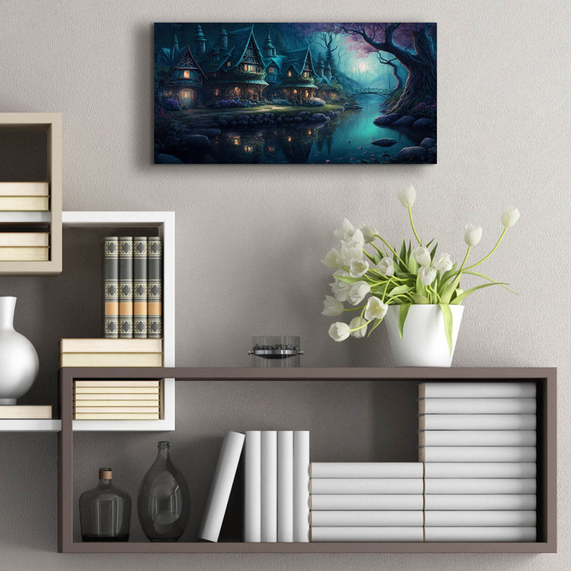 Art mural épique «Forest Village 2» par Cameron Gray, 48 po x 24 po, H 12 po x l 24 po