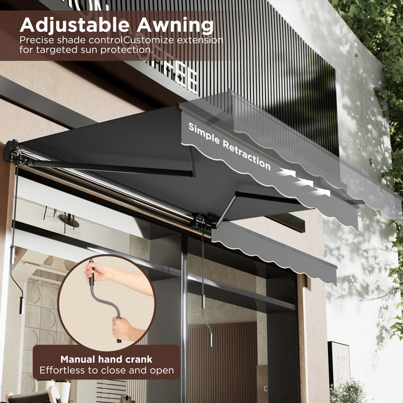 Retractable Patio Awning with Polyester Cover ,Door Canopy,Window Awning,Freestanding Awning, Grey