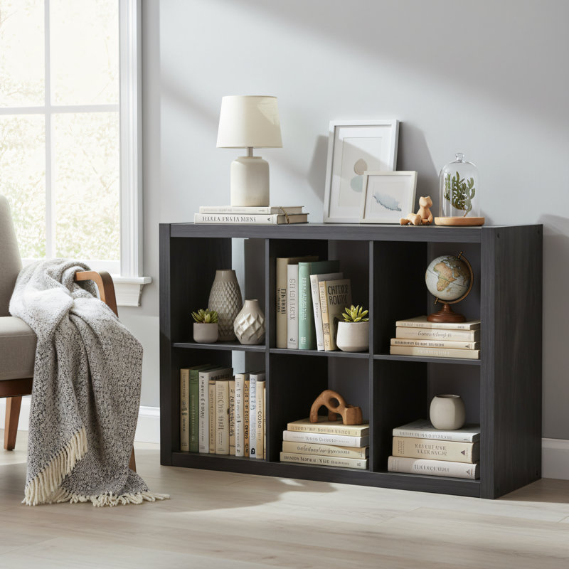 Charcoal Grey, 6-Compartment Storage Rack, Multi-Scene Floor-Standing Shelf For Home Use, Suitable For Living Room, Study, Bedroom, And Simple, Compartmentalized Organization.
