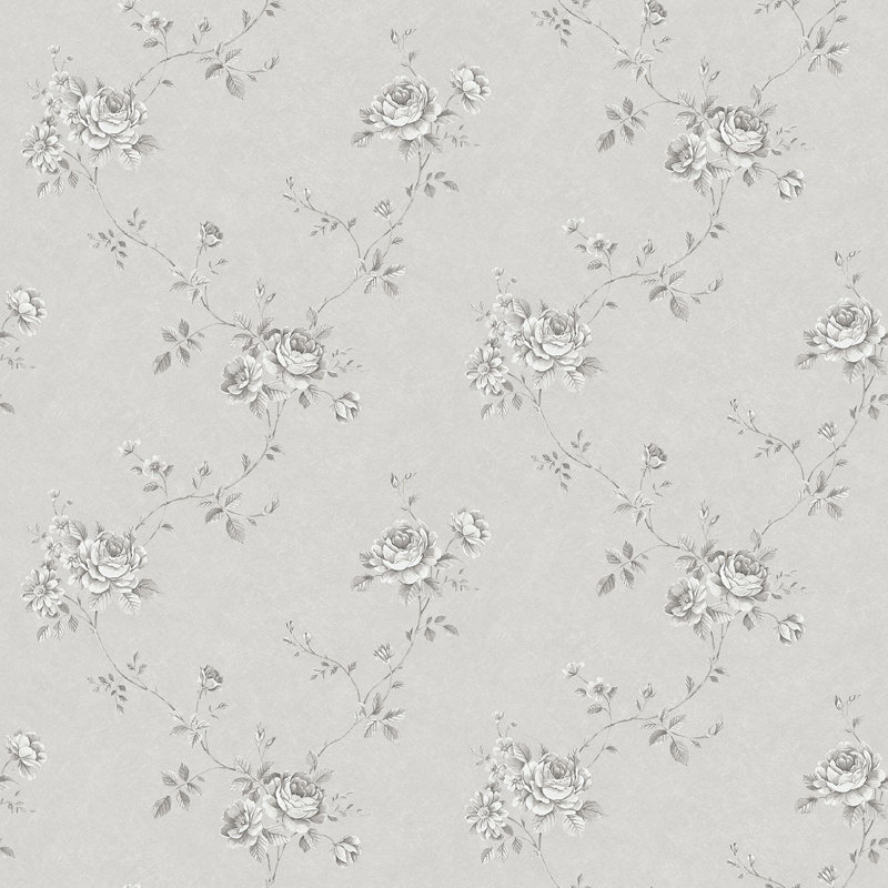 Palazzo 2 Floral Rose Wallpaper Roll, Light Gray/Silver