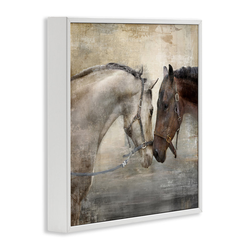 «Horse Couple», animal de ferme texturé blanc, estampe numérique encadrée par Main Line Studio, H 12 po x l 12 po
