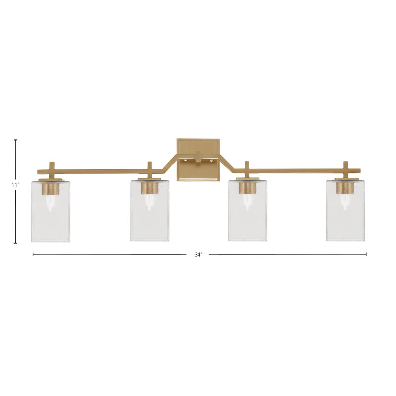 Bar pour salle de bain Headland illustré avec verre à bulles transparent de 7 po, H 11 po x l 34 po x P 5,5 po, Laiton