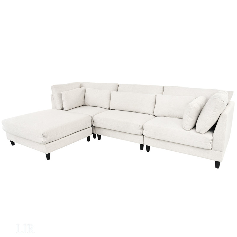 Canapé convertible en forme de L, canapé modulaire modulaire moderne avec repose-pieds mobile, ensemble de canapés 110 po à 4 places avec 5 coussins, conception à passepoil unique, canapé convertible en forme de L