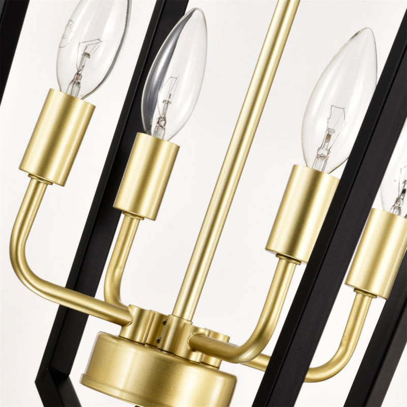 Black and Gold Metal Lantern 8-Light Farmhouse Chandelier