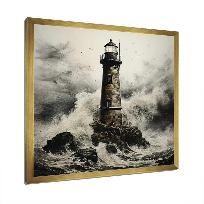 Décoration murale toile de phare «Moody Scenery II», Cadre simple noir, H 30 po x l 30 po x P 1 po