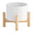 Elegant Ceramic Chevron Planter With Wood Stand, A Stylish And Functional Addition To Any Space.