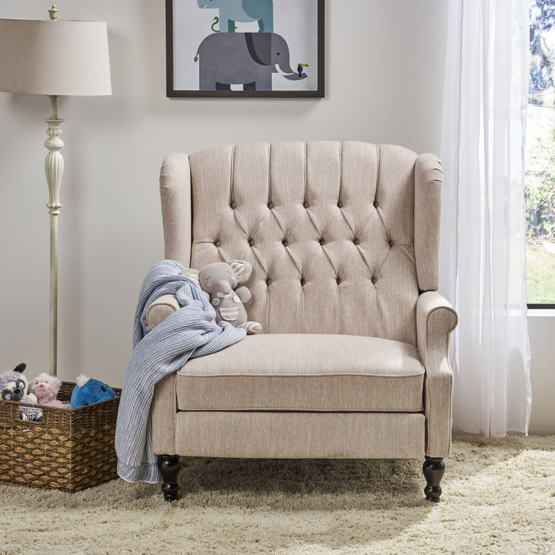 Alta Traditional 28.5" Wide Manual Wingback Recliner Chair, Light Beige, 41'' H x 37.75'' W x 33.25'' D