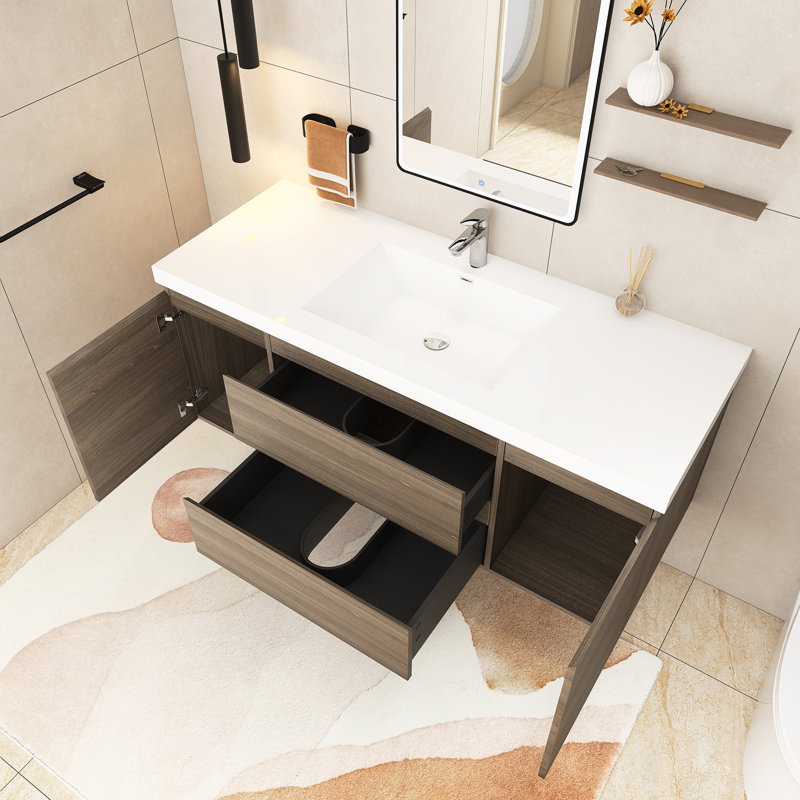 Meuble-lavabo simple 59 po avec plateau en résine Kumler, Gris
