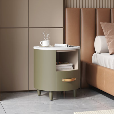 Lucci Round Nightstand With Storage Drawer & Open Shelf